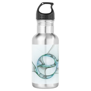 Modern Abstract Fractal Art Blue Turquoise Grey 532 Ml Water Bottle