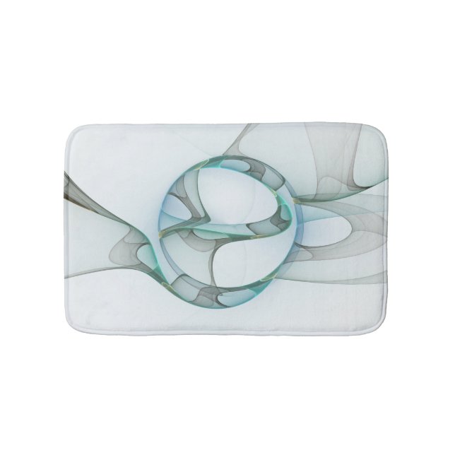 Modern Abstract Fractal Art Blue Turquoise Grey Bath Mat (Front)