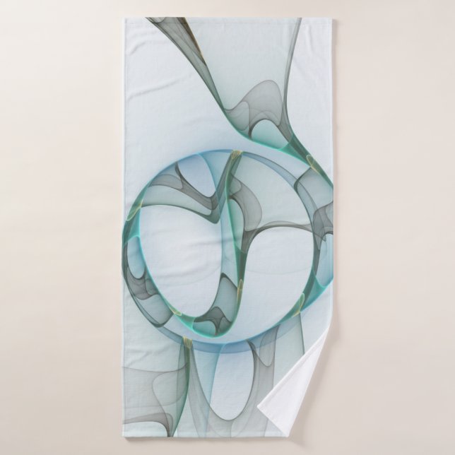 Modern Abstract Fractal Art Blue Turquoise Grey Bath Towel (Bath Towel)