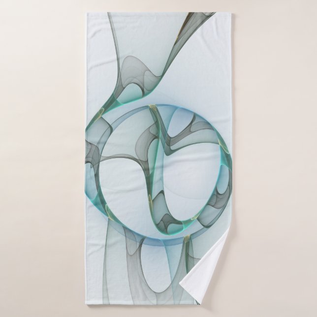 Modern Abstract Fractal Art Blue Turquoise Grey Bath Towel (Bath Towel)