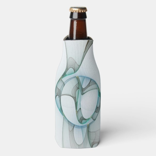 Modern Abstract Fractal Art Blue Turquoise Grey Bottle Cooler (Bottle Front)