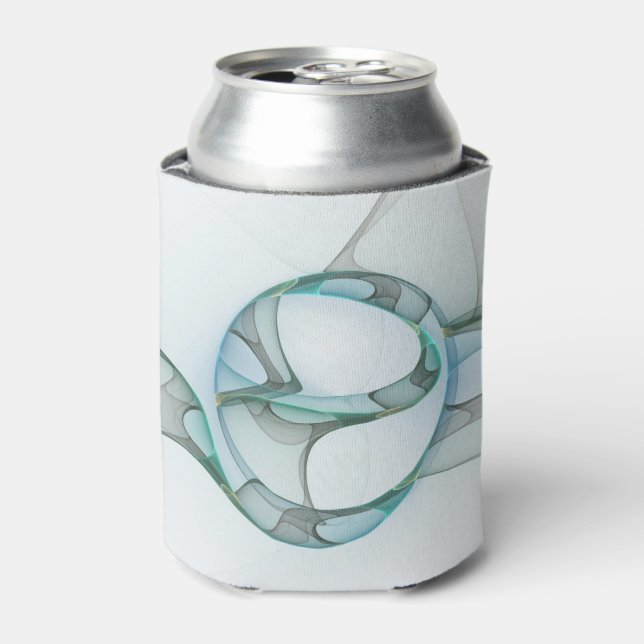 Modern Abstract Fractal Art Blue Turquoise Grey Can Cooler (Can Front)