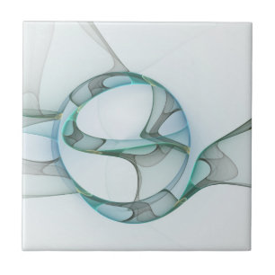 Modern Abstract Fractal Art Blue Turquoise Grey Ceramic Tile