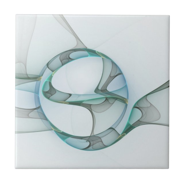 Modern Abstract Fractal Art Blue Turquoise Grey Ceramic Tile (Front)