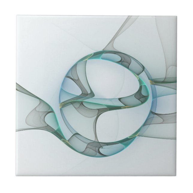 Modern Abstract Fractal Art Blue Turquoise Grey Ceramic Tile (Front)