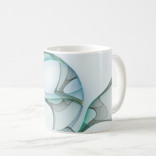 Modern Abstract Fractal Art Blue Turquoise Grey Coffee Mug