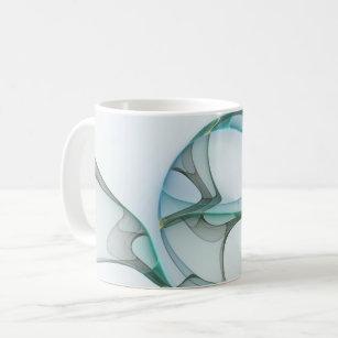 Modern Abstract Fractal Art Blue Turquoise Grey Coffee Mug