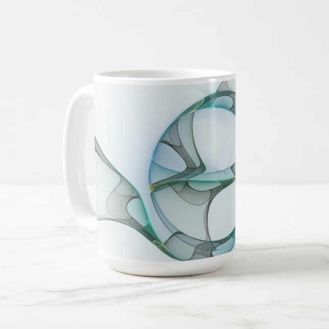 Modern Abstract Fractal Art Blue Turquoise Grey Coffee Mug (Front Left)