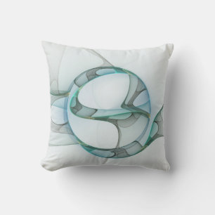 Modern Abstract Fractal Art Blue Turquoise Grey Cushion