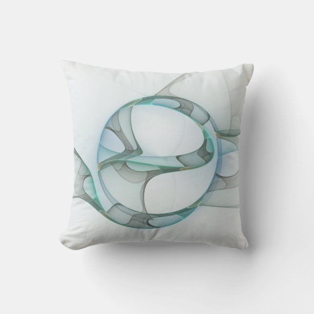 Modern Abstract Fractal Art Blue Turquoise Grey Cushion (Front)