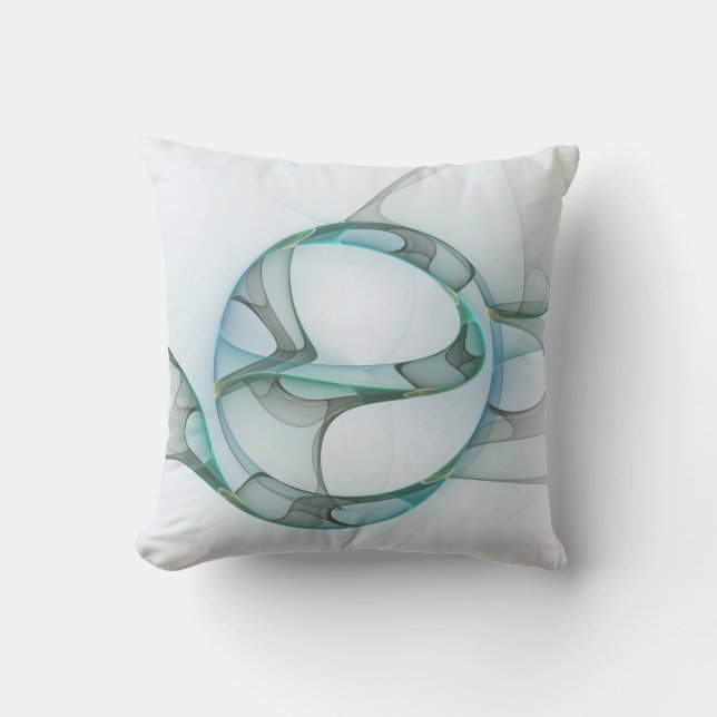 Modern Abstract Fractal Art Blue Turquoise Grey Cushion (Front)