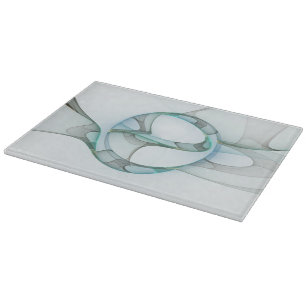 Modern Abstract Fractal Art Blue Turquoise Grey Cutting Board