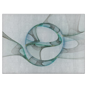 Modern Abstract Fractal Art Blue Turquoise Grey Cutting Board