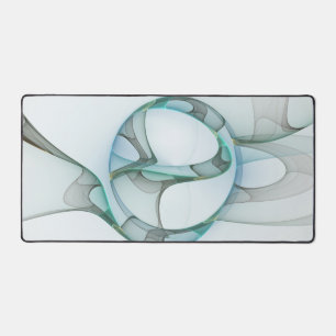 Modern Abstract Fractal Art Blue Turquoise Grey Desk Mat