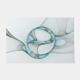 Modern Abstract Fractal Art Blue Turquoise Grey Doormat