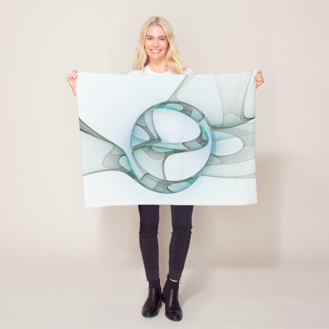 Modern Abstract Fractal Art Blue Turquoise Grey Fleece Blanket (In Situ)