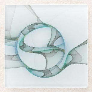 Modern Abstract Fractal Art Blue Turquoise Grey Glass Coaster