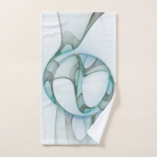 Modern Abstract Fractal Art Blue Turquoise Grey Hand Towel