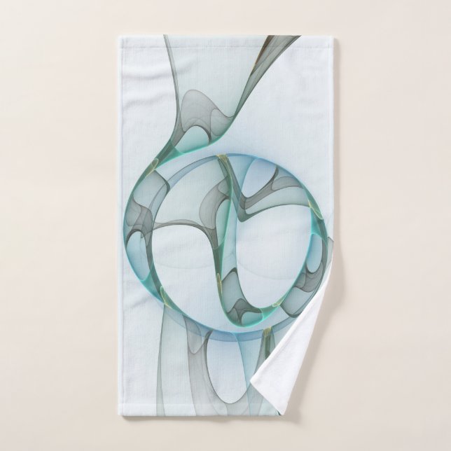 Modern Abstract Fractal Art Blue Turquoise Grey Hand Towel (Hand Towel)