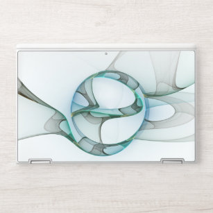 Modern Abstract Fractal Art Blue Turquoise Grey HP Laptop Skin