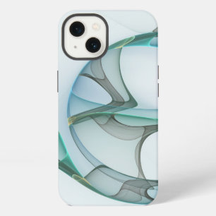 Modern Abstract Fractal Art Blue Turquoise Grey iPhone Case