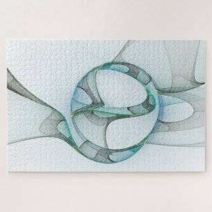 Modern Abstract Fractal Art Blue Turquoise Grey Jigsaw Puzzle