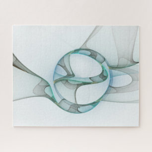 Modern Abstract Fractal Art Blue Turquoise Grey Jigsaw Puzzle