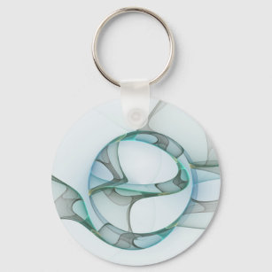 Modern Abstract Fractal Art Blue Turquoise Grey Key Ring
