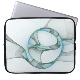 Modern Abstract Fractal Art Blue Turquoise Grey Laptop Sleeve