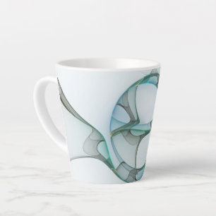 Modern Abstract Fractal Art Blue Turquoise Grey Latte Mug