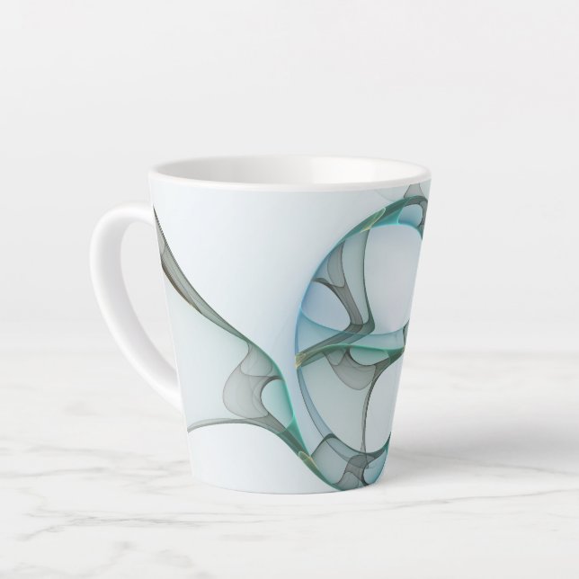 Modern Abstract Fractal Art Blue Turquoise Grey Latte Mug (Left Angle)