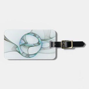 Modern Abstract Fractal Art Blue Turquoise Grey Luggage Tag