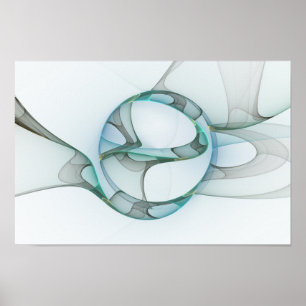 Modern Abstract Fractal Art Blue Turquoise Grey Poster