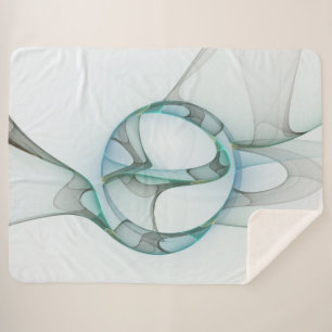 Modern Abstract Fractal Art Blue Turquoise Grey Sherpa Blanket