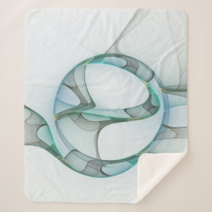 Modern Abstract Fractal Art Blue Turquoise Grey Sherpa Blanket