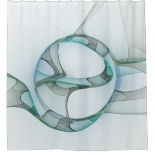 Modern Abstract Fractal Art Blue Turquoise Grey Shower Curtain