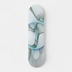 Modern Abstract Fractal Art Blue Turquoise Grey Skateboard