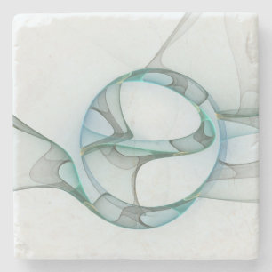 Modern Abstract Fractal Art Blue Turquoise Grey Stone Coaster