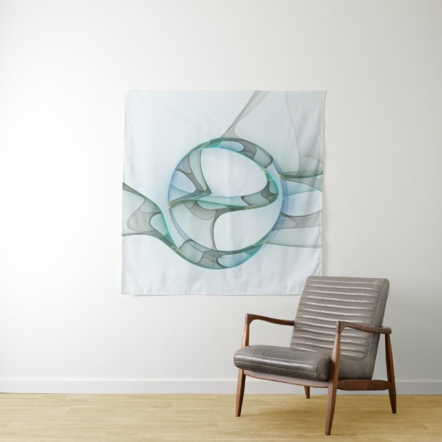 Modern Abstract Fractal Art Blue Turquoise Grey Tapestry (In Situ)