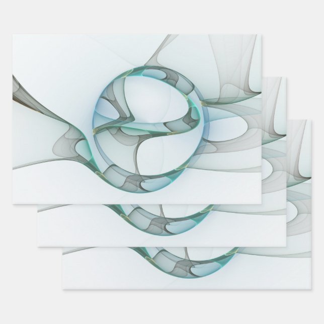 Modern Abstract Fractal Art Blue Turquoise Grey Wrapping Paper Sheet (Set)