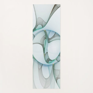 Modern Abstract Fractal Art Blue Turquoise Grey Yoga Mat