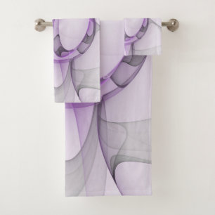 Modern Abstract Fractal Art Lavender Grey Bath Towel Set