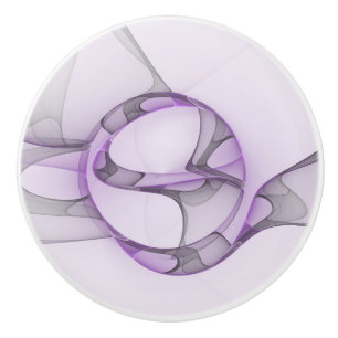 Modern Abstract Fractal Art Lavender Grey Ceramic Knob