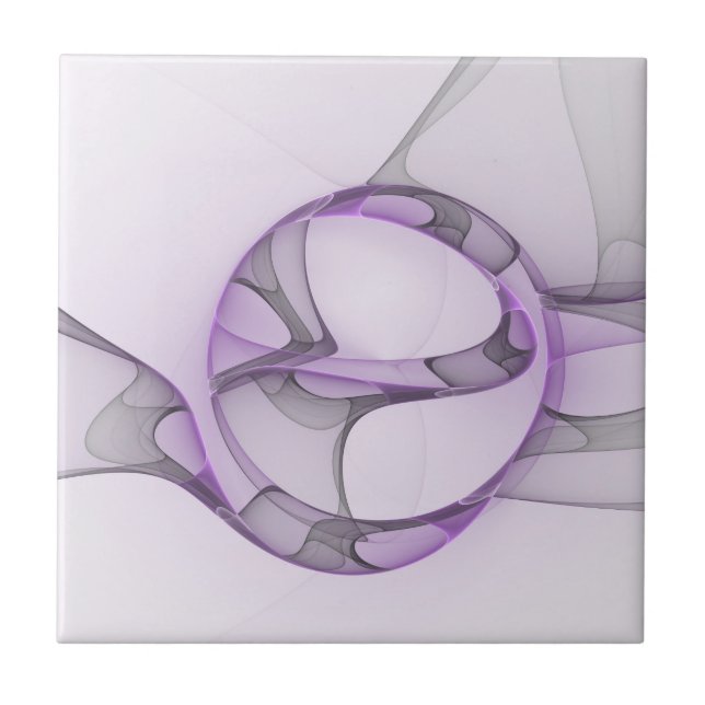 Modern Abstract Fractal Art Lavender Grey Ceramic Tile (Front)