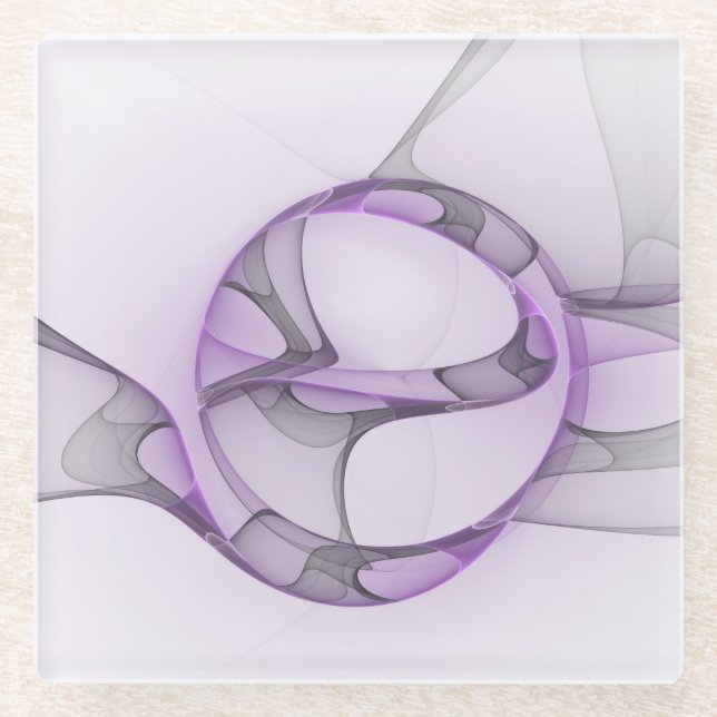 Modern Abstract Fractal Art Lavender Grey Glass Coaster (Front)