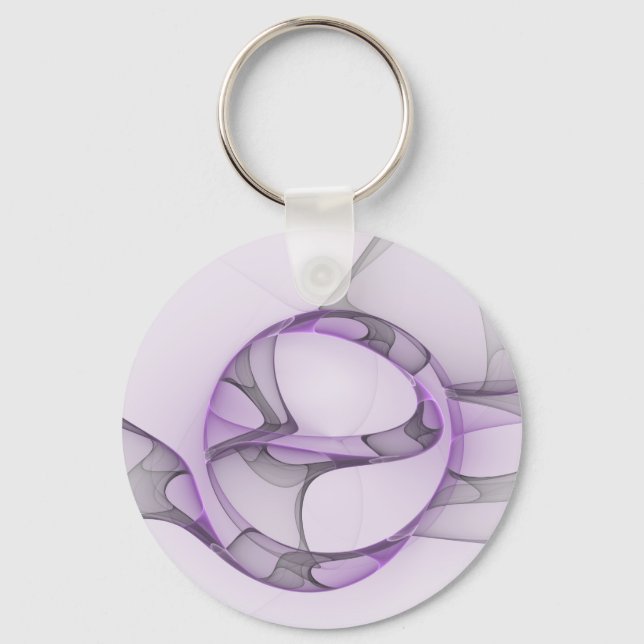 Modern Abstract Fractal Art Lavender Grey Key Ring (Front)