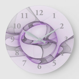 Modern Abstract Fractal Art Lavender Grey Large Clock
