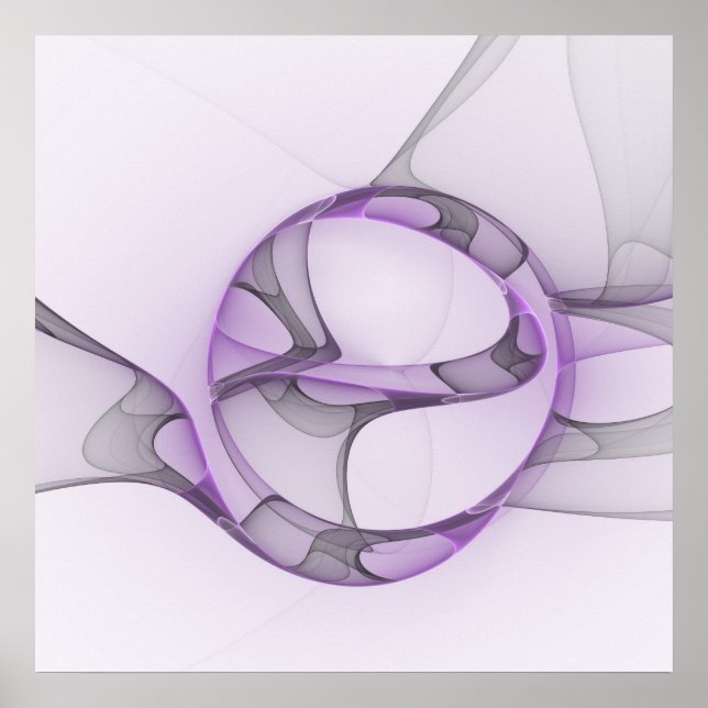 Modern Abstract Fractal Art Lavender Grey Poster (Front)