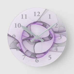 Modern Abstract Fractal Art Lavender Grey Round Clock
