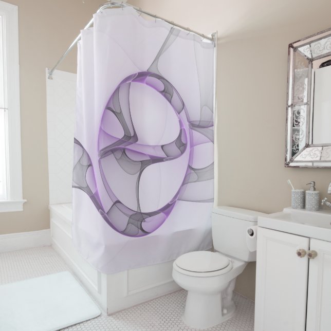 Modern Abstract Fractal Art Lavender Grey Shower Curtain (In Situ)